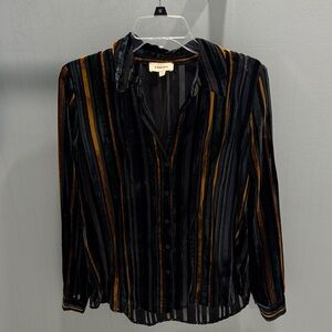 L’agence XS Velvet ribbon stripes/sheer stripes Button-Up Shirt